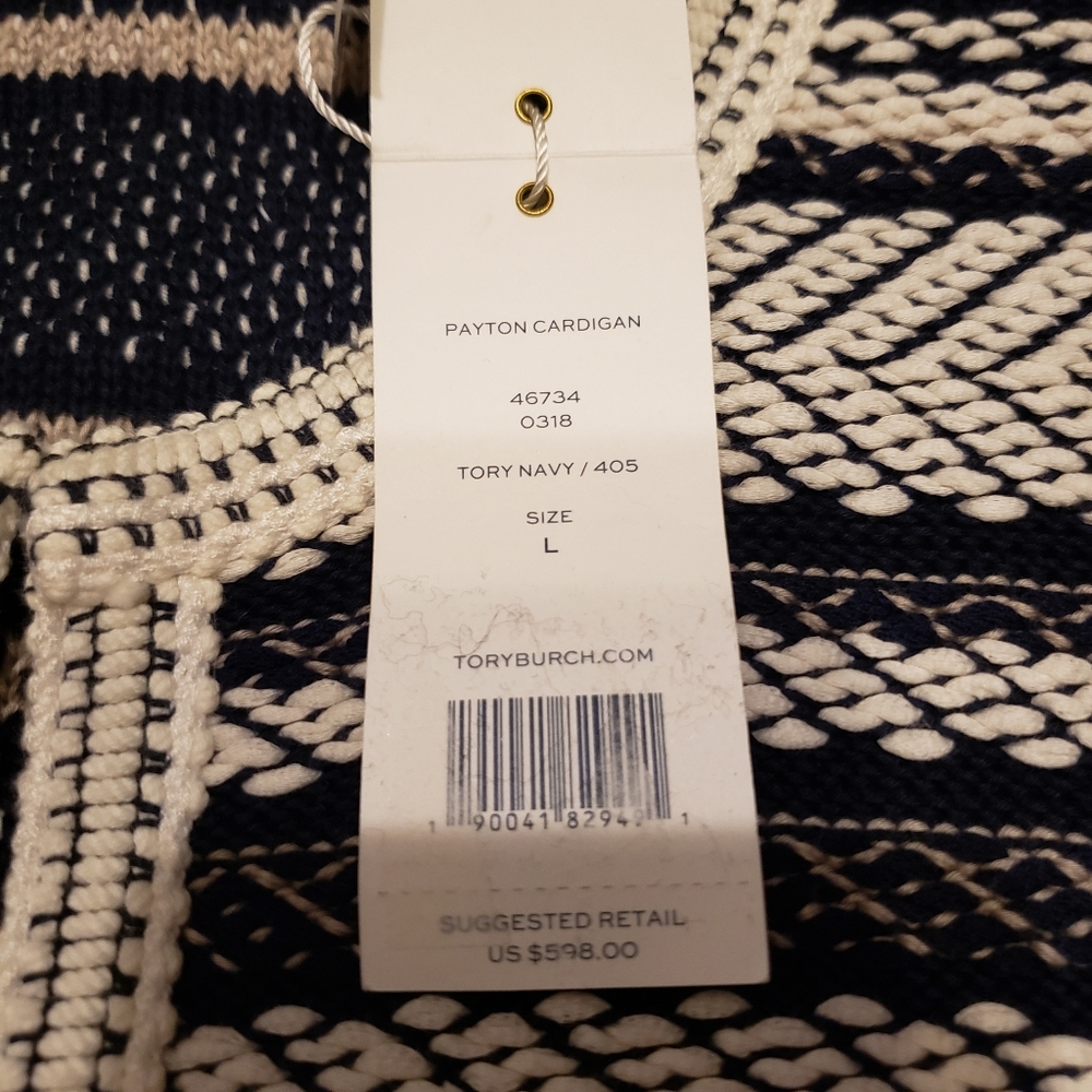 Tory Burch Payton Striped Tweed Fringe Cardigan - Picture 3 of 7